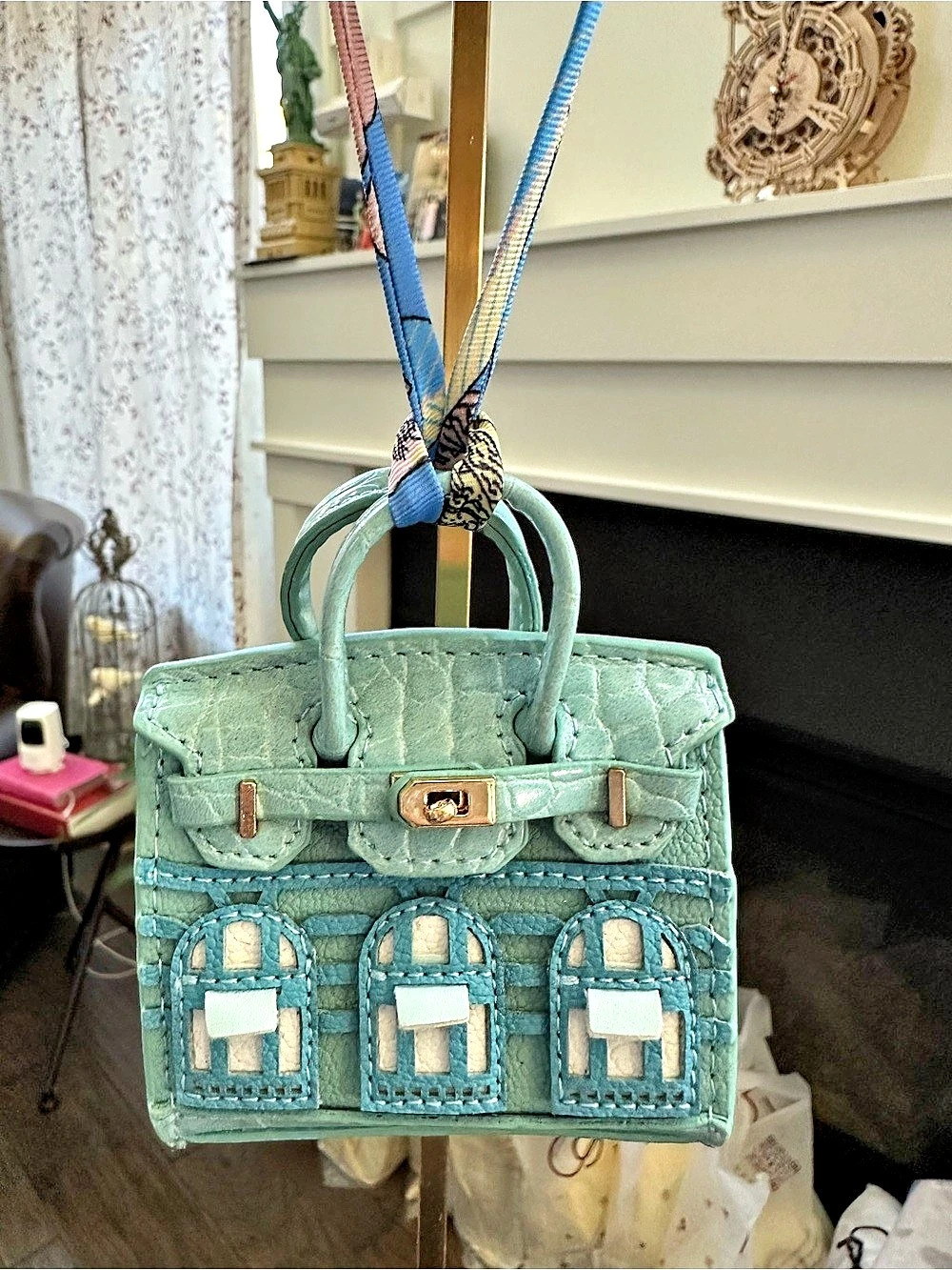 Mini Bag Charm in Green & Blue - new